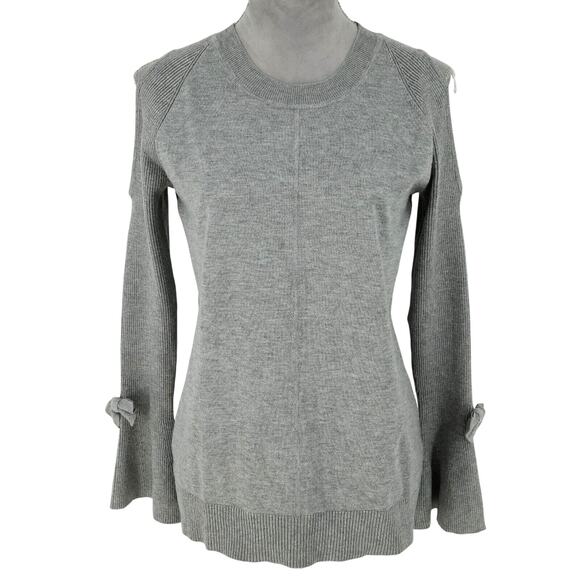 Karl Lagerfled Sweater Womens Small Gray Bell Sleeves Bows Cold Shoulder - Picture 1 of 14